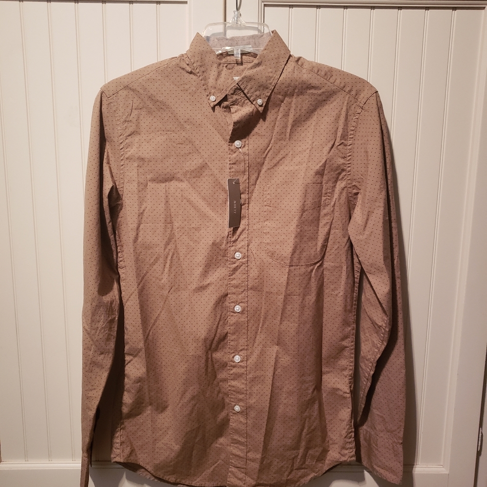 Boys jcrew slim fit button up tan shirt